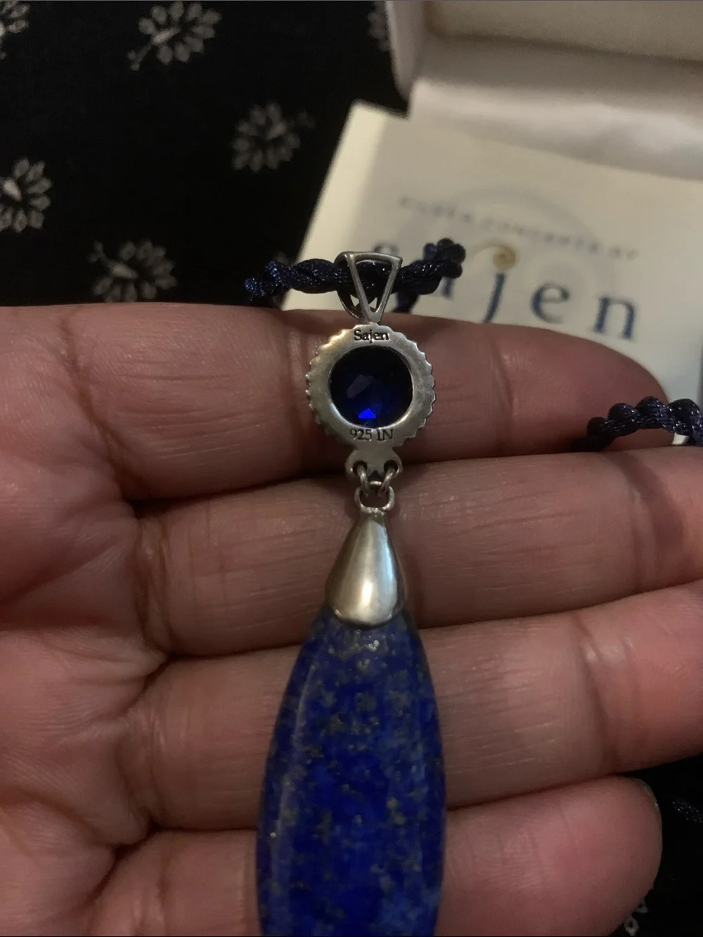 Vintage Saje Lapis Lazuli Teardrop Necklace with Blue Crystal Accents - Picture 6 of 6